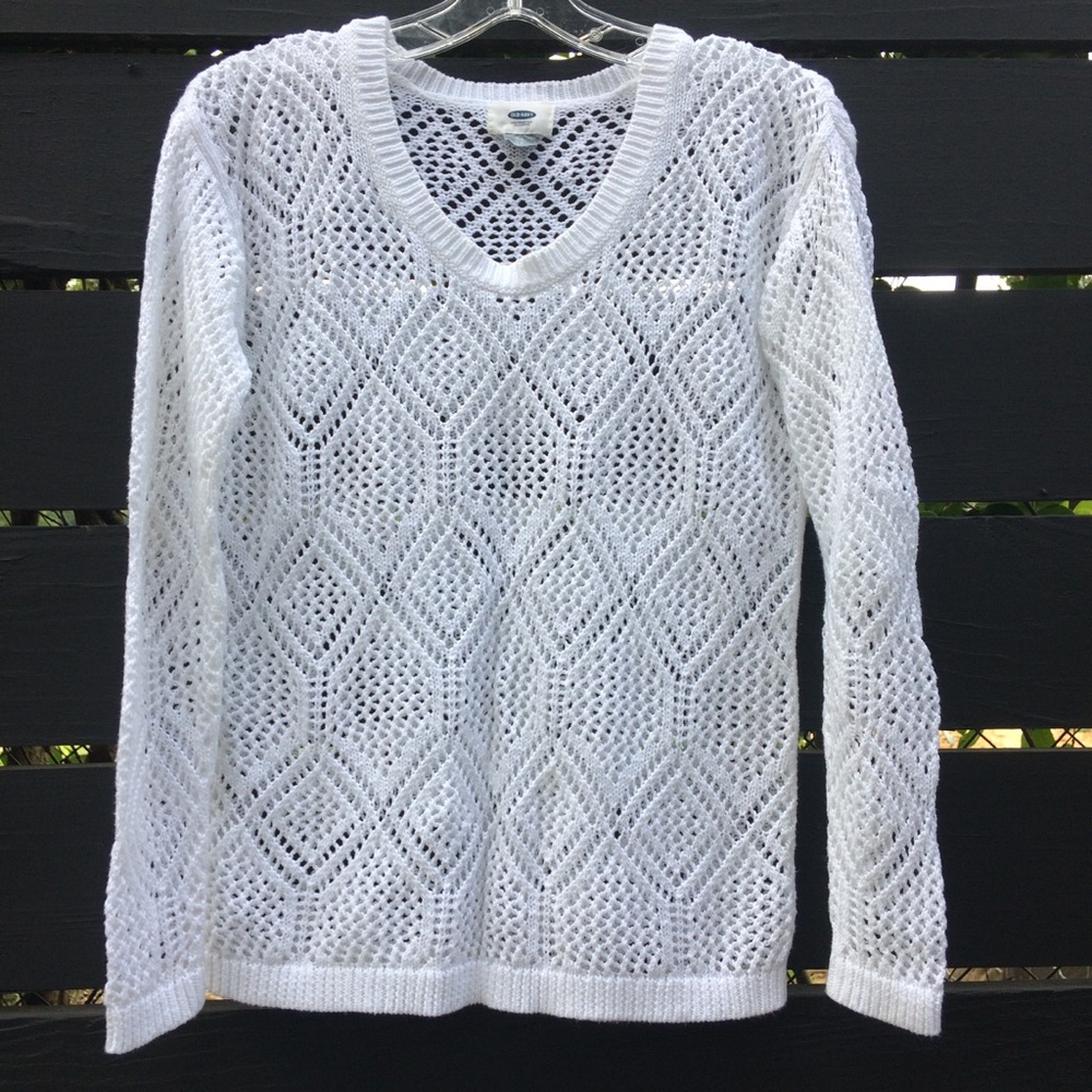 Old Navy 100% Cotton Crochet White Sweater